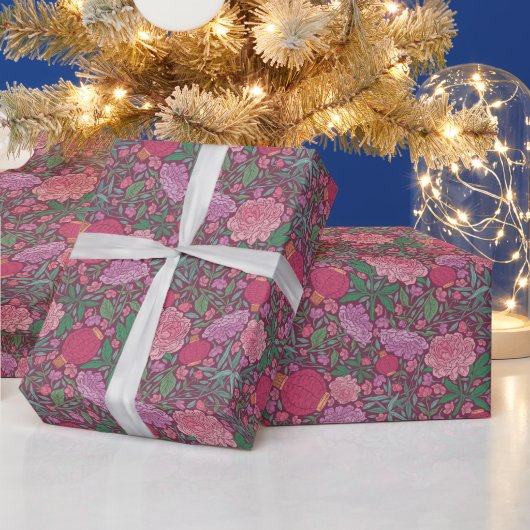 母の日の春花桃色ローズランタン ラッピングペーパー (クリスマス)