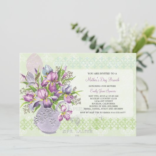 母の日の昼食の懇親会のエレガントな花柄 招待状 (スタンド正面)