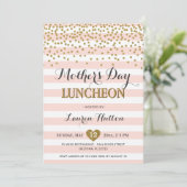 母の日の昼食会のエレガントな赤面のピンクおよび金ゴールド 招待状 (スタンド正面)