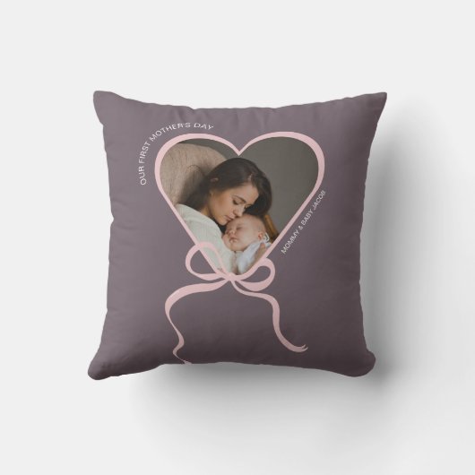 母の日の最初のカスタム写真のラブシェイプ クッション (裏面)