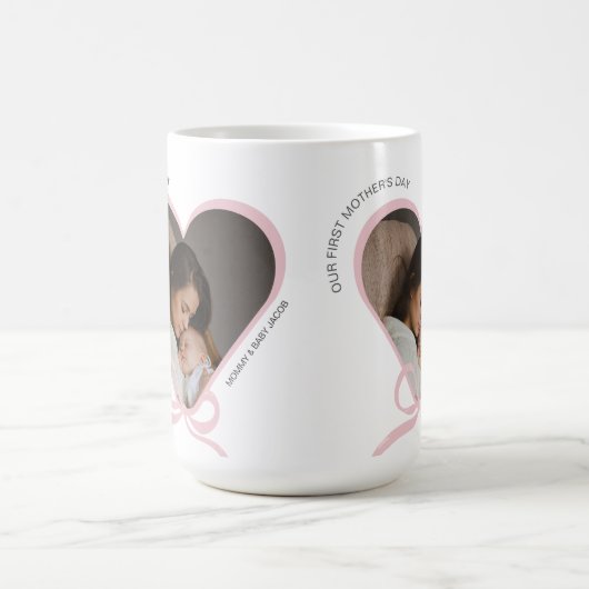 母の日の最初のカスタム写真のラブシェイプ コーヒーマグカップ (中央)