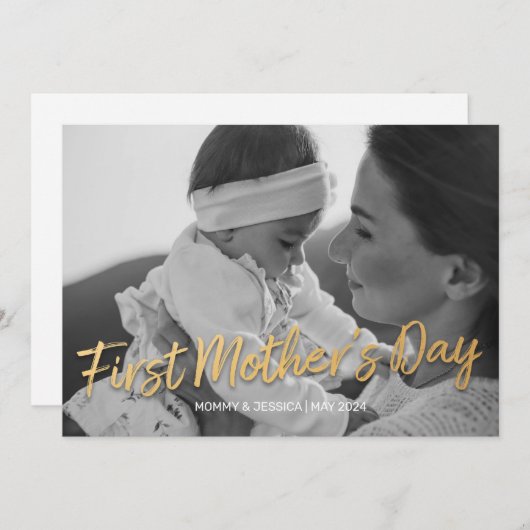 母の日の最初のクラシック文字フルフォトカード シーズンカード (正面/裏面)