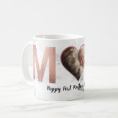 母の日の最初のベビー写真バラ金ゴールドハート コーヒーマグカップ (正面左)