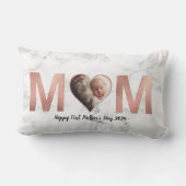 母の日の最初のベビー写真バラ金ゴールドハート ランバークッション (裏面)