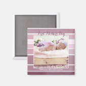 母の日の最初の薄紫ストライプのベビー マグネット (正面/裏面)