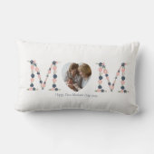母の日の最初の赤面ピンクネイビーフローラ文字 ランバークッション (裏面)
