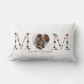 母の日の最初の赤面ピンクネイビーフローラ文字 ランバークッション (正面)