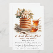 母の日の朝食、パンケーキ、ホーソンフラワー 招待状 (正面/裏面)