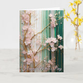 母の日の桜の花が咲く壁 カード (黄色い花)