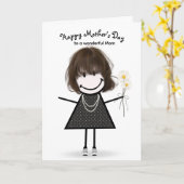 母の日の棒人間ガール カード (黄色い花)