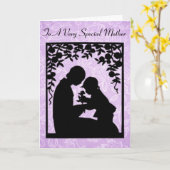 母の日の母および子供のシルエット カード (黄色い花)