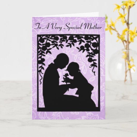 母の日の母および子供のシルエット カード (黄色い花)