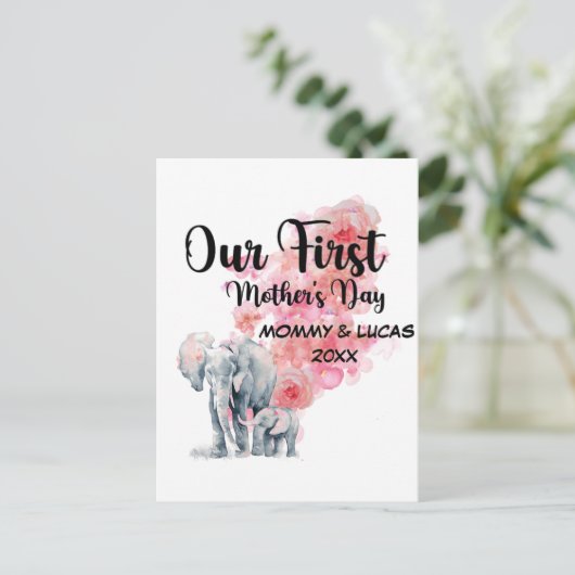 母の日の母とベビー象 ポストカード (スタンド正面)