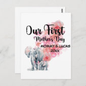 母の日の母とベビー象 ポストカード (正面/裏面)