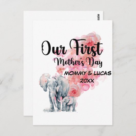 母の日の母とベビー象 ポストカード (正面/裏面)