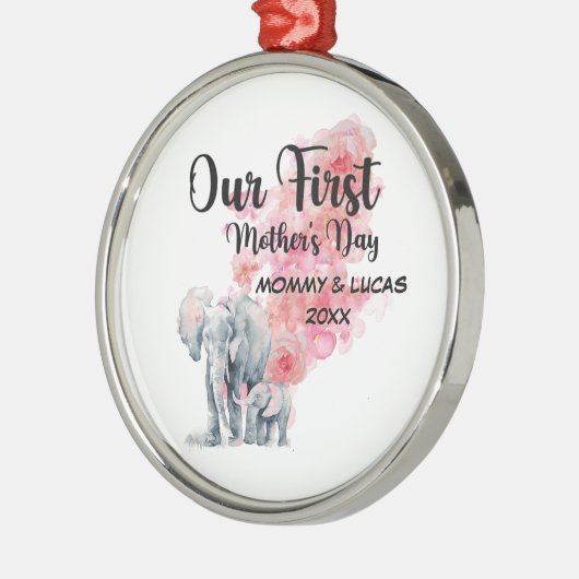 母の日の母とベビー象 メタルオーナメント (左)