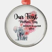 母の日の母とベビー象 メタルオーナメント (正面)