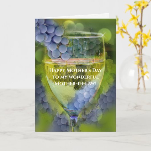 母の日の母の義理のワインユーモア カード (黄色い花)