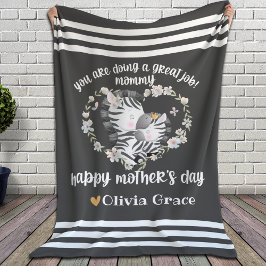 母の日の母への贈り物┘母とベビーゼブラ フリースブランケット