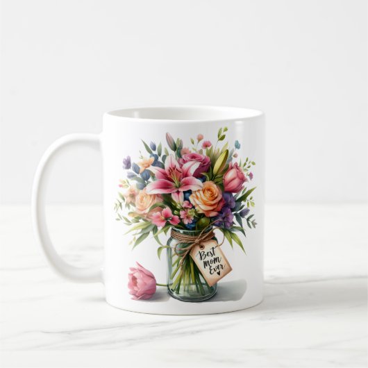 母の日の母最高のが水の色で今まで コーヒーマグカップ (左)