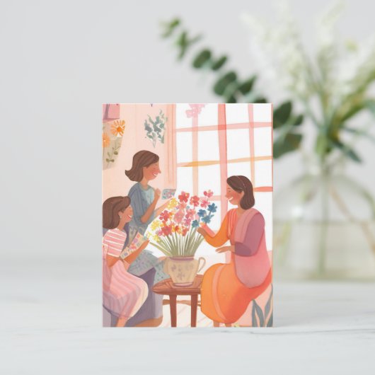 母の日の水の色ハンドメイド絵を描フローラ シーズンポストカード (スタンド正面)