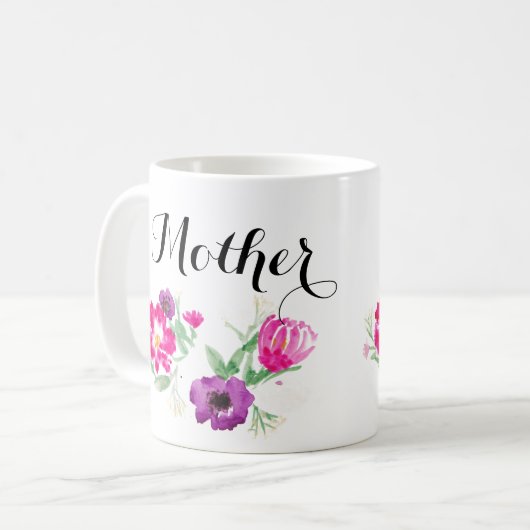 母の日の水彩画によってはマグが開花します コーヒーマグカップ (正面左)