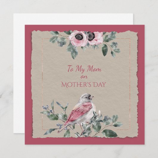 母の日の水彩花と鳥 (正面/裏面)