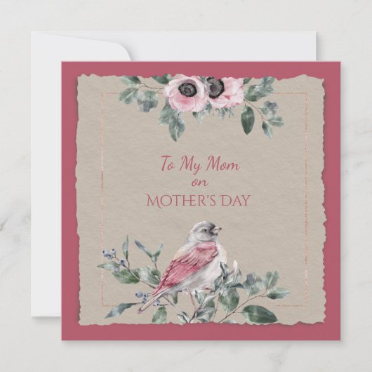 母の日の水彩花と鳥 (正面)