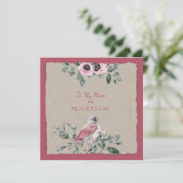 母の日の水彩花と鳥