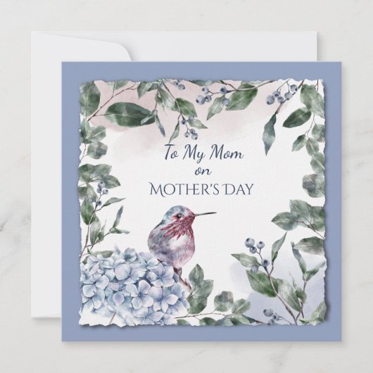 母の日の水彩花と鳥 (正面)