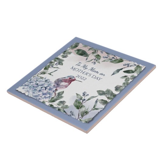 母の日の水彩花と鳥 タイル (側面)