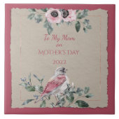 母の日の水彩花と鳥 タイル (正面)