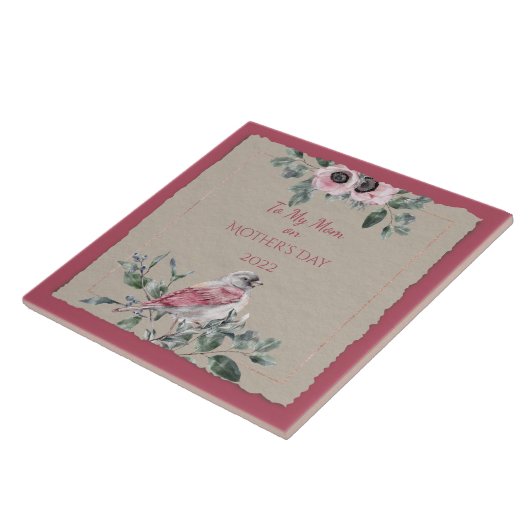 母の日の水彩花と鳥 タイル (側面)