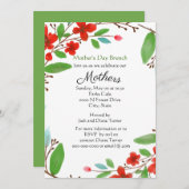 母の日の水彩赤い花のブランチ 招待状 (正面/裏面)