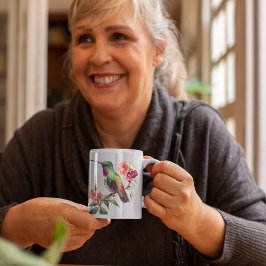 母の日の水色ハミングバードピンクの花 ツートーンマグカップ