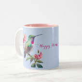 母の日の水色ハミングバードピンクの花 ツートーンマグカップ (正面左)