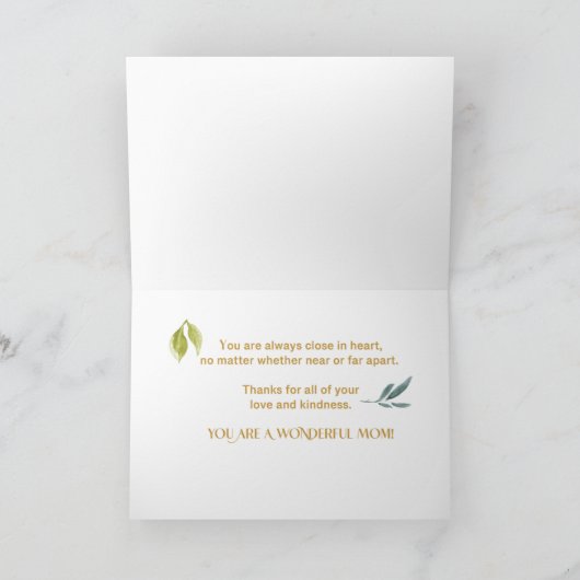 母の日の水色金ゴールドルックフローラマママカード カード (内部)