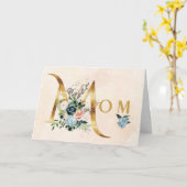 母の日の水色金ゴールドルックフローラマママカード カード (黄色い花)