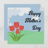 母の日の漫画のチューリップカラフル サンキューカード (正面/裏面)