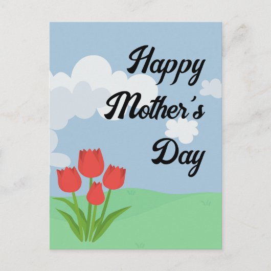 母の日の漫画 チューリップ カラフル ポストカード (正面)