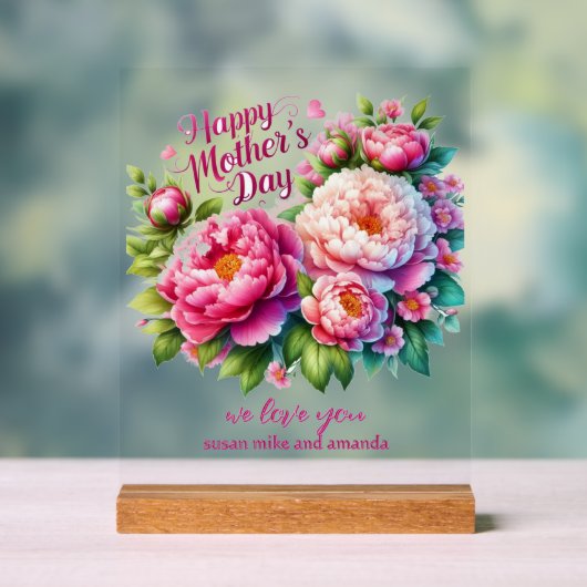 母の日の牡丹パーソナライズされたアクリルの看板 アクリルサイン (ニュートラル)