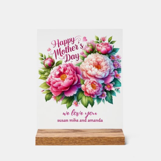 母の日の牡丹パーソナライズされたアクリルの看板 アクリルサイン (正面)