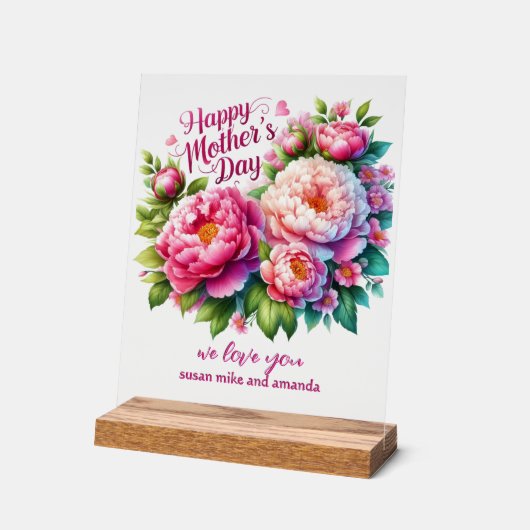 母の日の牡丹パーソナライズされたアクリルの看板 アクリルサイン (傾斜)