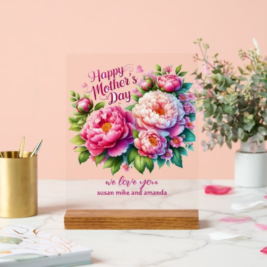 母の日の牡丹パーソナライズされたアクリルの看板 アクリルサイン (ウェディング)