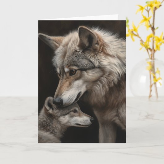 母の日の狼と子犬 カード (黄色い花)