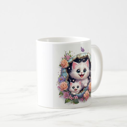 母の日の猫が壁から現れる コーヒーマグカップ (正面右)