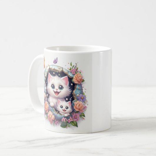 母の日の猫が壁から現れる コーヒーマグカップ (正面左)