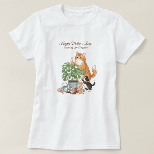 母の日の猫のガーデニングラブ Tシャツ (デザイン正面)