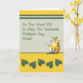 母の日の猫のユーモアのあるカード カード (黄色い花)