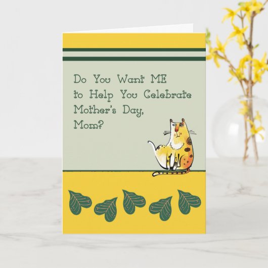 母の日の猫のユーモアのあるカード カード (黄色い花)